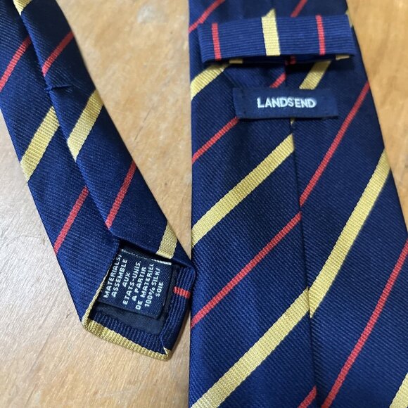 LANDS’ END 100% Silk Classic Navy, Gold And Red Striped Neck Tie Made In USA - Picture 3 of 4